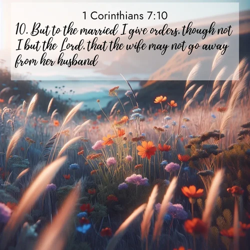 BasicEnglish 1 Corinthians  ; image nature: image with the bible verse :But to the married I give orders, though not I but the Lord, that the wife may not go away from her husband ; Browse our collection of Bible verses paired with captivating photos of God’s creation, like crystal-clear lakes, majestic cliffs, and colorful skies. All images are free for download and sharing. Verse examples include KJV 1 Corinthians 7:10. Current verse is overlayed with the thematic nature scene : Summer wildflowers wave in the breeze on coastal bluffs. ; 7:10