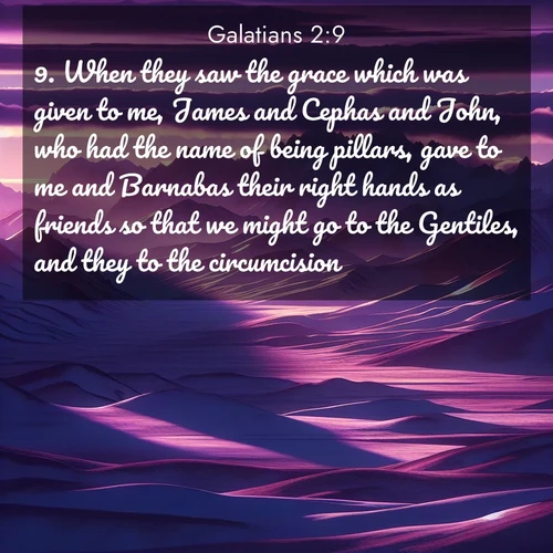 BasicEnglish Galatians  ; image nature: image with the bible verse :When they saw the grace which was given to me, James and Cephas and John, who had the name of being pillars, gave to me and Barnabas their right hands as friends so that we might go to the Gentiles, and they to the circumcision; ; Explore winter-themed Bible verse images illustrated by snowy mountains, frost-covered branches, and clear skies. These landscapes reflect divine purity and peace. Download verses like KJV Galatians 2:9. Current verse is overlayed with the thematic nature scene : Morning light ignites mountain snow. Valleys sleep in purple shadow. ; 2:9