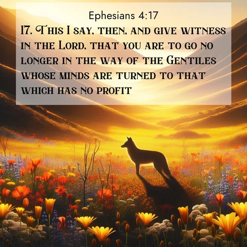 BBE Ephesians 4:17 overlaying nature image scene: Spring wildflowers carpet Death Valley in gold. A coyote's silhouette melts into the blooms.;17. This I say, then, and give witness in the Lord, that you are to go no longer in the way of the Gentiles whose minds are turned to that which has no profit,