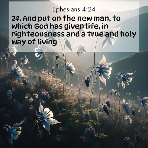 BBE Ephesians 4:24 overlaying nature image scene: Wild columbines dance on impossibly thin stems. Mountain breezes carry their perfume.;24. And put on the new man, to which God has given life, in righteousness and a true and holy way of living.
