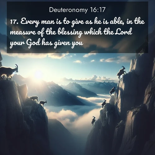 BBE Deuteronomy 16:17 overlaying nature image scene: Mountain goats traverse sheer faces. Clouds part to reveal their path.;17. Every man is to give as he is able, in the measure of the blessing which the Lord your God has given you.