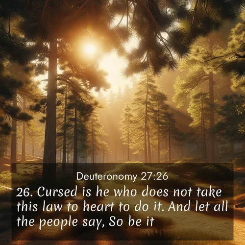 BasicEnglish Deuteronomy  ; image nature: image with the bible verse :Cursed is he who does not take this law to heart to do it. And let all the people say, So be it. ; Dive into our collection of Bible verses paired with coastal scenes, featuring calming waves, infinite beaches, and reflections of the sun on the water. These images evoke the peace and beauty of God. Share verses like KJV Deuteronomy 27:26. Current verse is overlayed with the thematic nature scene : Summer heat brings out the scent of pine needles. ; 27:26