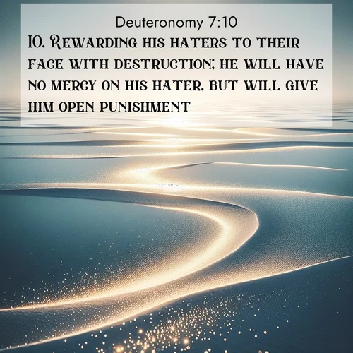 BBE Deuteronomy 7:10 overlaying nature image scene: Summer heat waves ripple above salt flats stretching to the horizon.;10. Rewarding his haters to their face with destruction; he will have no mercy on his hater, but will give him open punishment.