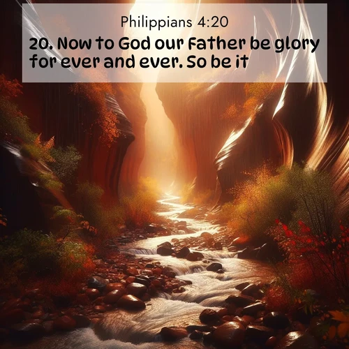 BBE Philippians 4:20 overlaying nature image scene: Autumn rain creates temporary streams in slot canyons.;20. Now to God our Father be glory for ever and ever. So be it.