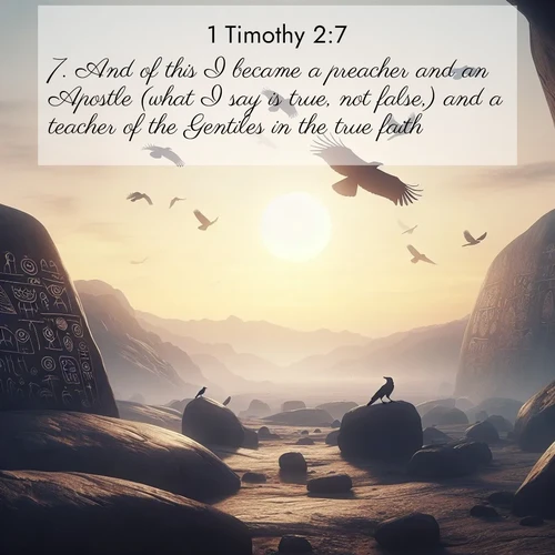 BasicEnglish 1 Timothy  ; image nature: image with the bible verse :And of this I became a preacher and an Apostle (what I say is true, not false,) and a teacher of the Gentiles in the true faith. ; Explore a collection of inspiring Bible verse images accompanied by winter photos, such as snowy landscapes, frosted trees, and frozen lakes. These images reflect the peace and purity of God&#039;s creation, with elegant fonts and luminous colors. Download and share verses like KJV 1 Timothy 2:7. Current verse is overlayed with the thematic nature scene : Desert petroglyphs tell ancient stories. Ravens soar past wearing shadows for wings. ; 2:7