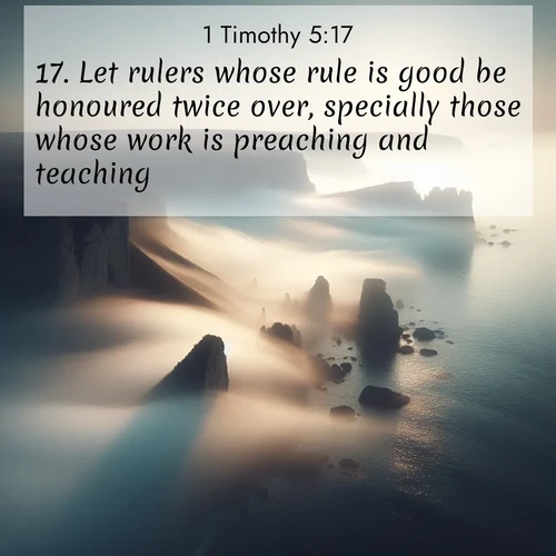 BasicEnglish 1 Timothy  ; image nature: image with the bible verse :Let rulers whose rule is good be honoured twice over, specially those whose work is preaching and teaching. ; Admire Bible images representing autumn, with swirling leaves, misty skies, and vibrant trees. These images inspire profound spiritual reflection. Download and share verses like KJV 1 Timothy 5:17. Current verse is overlayed with the thematic nature scene : Coastal fog reveals and conceals seaside cliffs. ; 5:17