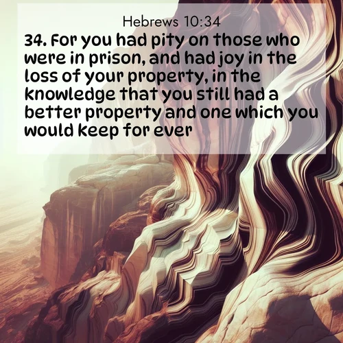 BBE Hebrews 10:34 overlaying nature image scene: Desert varnish stains cliff faces in abstract patterns.;34. For you had pity on those who were in prison, and had joy in the loss of your property, in the knowledge that you still had a better property and one which you would keep for ever.
