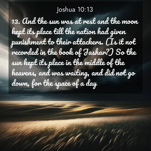 BBE Joshua 10:13 overlaying nature image scene: Storm clouds gather over windswept grasslands, prairie grass rippling like waves beneath the darkening sky.;13. And the sun was at rest and the moon kept its place till the nation had given punishment to their attackers. (Is it not recorded in the book of Jashar?) So the sun kept its place in the middle of the heavens, and was waiting, and did not go down, for the space of a day.