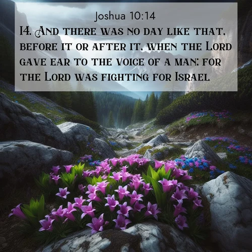 BBE Joshua 10:14 overlaying nature image scene: Alpine gentians bloom in rocky crevices. Summer storms gather above treeline.;14. And there was no day like that, before it or after it, when the Lord gave ear to the voice of a man; for the Lord was fighting for Israel.
