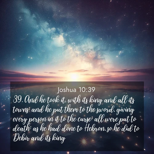 BBE Joshua 10:39 overlaying nature image scene: Stars reflect perfectly in the salt flats after rainfall. The horizon disappears in the mirror-like expanse.;39. And he took it, with its king and all its towns: and he put them to the sword, giving every person in it to the curse; all were put to death: as he had done to Hebron, so he did to Debir and its king.