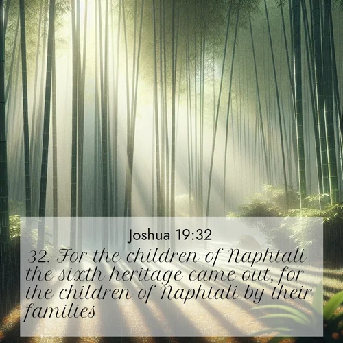 BasicEnglish Joshua  ; image nature: image with the bible verse :For the children of Naphtali the sixth heritage came out, for the children of Naphtali by their families; ; Download Bible verse images featuring vibrant photos of nature, from snowy landscapes to golden deserts. These free images are perfect for phone wallpapers, desktop backgrounds, or sharing. Verses include KJV Joshua 19:32. Current verse is overlayed with the thematic nature scene : Bamboo forests cast striped shadows while a gentle rain patters on broad leaves. ; 19:32