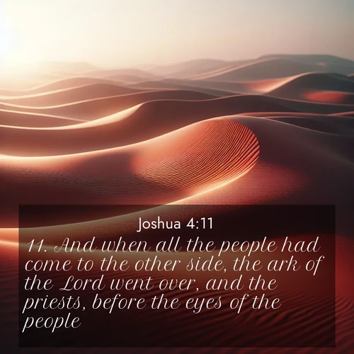 BBE Joshua 4:11 overlaying nature image scene: Desert wind sculpts abstract patterns in red sand.;11. And when all the people had come to the other side, the ark of the Lord went over, and the priests, before the eyes of the people.