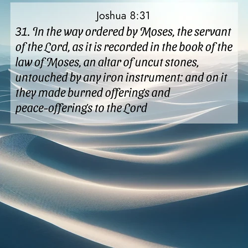 BBE Joshua 8:31 overlaying nature image scene: Sand dunes ripple to the horizon like frozen waves. Wind erases all traces of life from their surfaces.;31. In the way ordered by Moses, the servant of the Lord, as it is recorded in the book of the law of Moses, an altar of uncut stones, untouched by any iron instrument: and on it they made burned offerings and peace-offerings to the Lord.