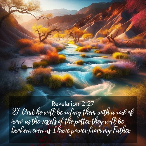 BBE Book of Revelation 2:27 overlaying nature image scene: Spring floods transform desert arroyos into rushing streams.;27. And he will be ruling them with a rod of iron; as the vessels of the potter they will be broken, even as I have power from my Father:
