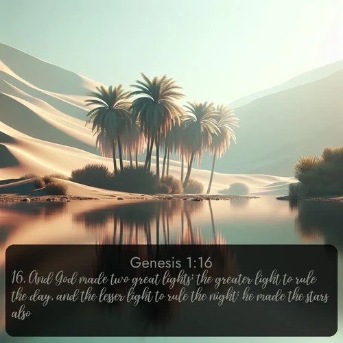 citation biblique : 16. And God made two great lights; the greater light to rule the day, and the lesser light to rule the night: he made the stars also.
 sur fond image nature