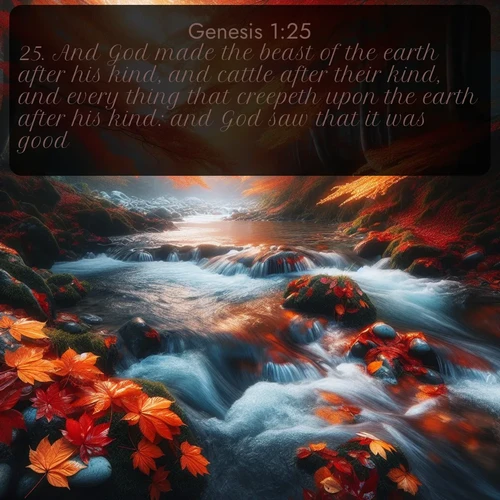 citation biblique : 25. And God made the beast of the earth after his kind, and cattle after their kind, and every thing that creepeth upon the earth after his kind: and God saw that it was good.
 sur fond image nature