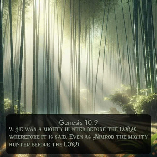 citation biblique : 9. He was a mighty hunter before the LORD: wherefore it is said, Even as Nimrod the mighty hunter before the LORD.
 sur fond image nature