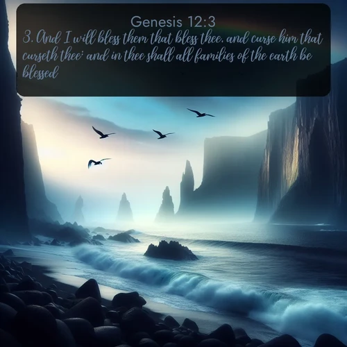 citation biblique : 3. And I will bless them that bless thee, and curse him that curseth thee: and in thee shall all families of the earth be blessed.
 sur fond image nature