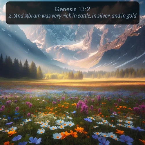 citation biblique : 2. And Abram was very rich in cattle, in silver, and in gold.
 sur fond image nature