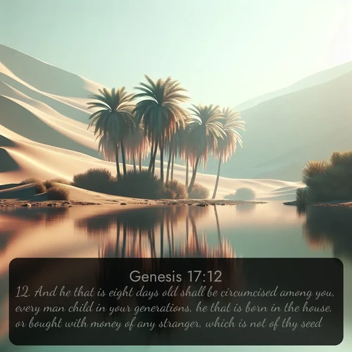citation biblique : 12. And he that is eight days old shall be circumcised among you, every man child in your generations, he that is born in the house, or bought with money of any stranger, which is not of thy seed.
 sur fond image nature