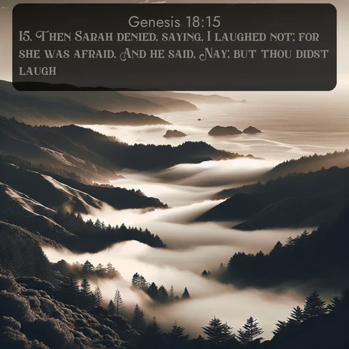 citation biblique : 15. Then Sarah denied, saying, I laughed not; for she was afraid. And he said, Nay; but thou didst laugh.
 sur fond image nature