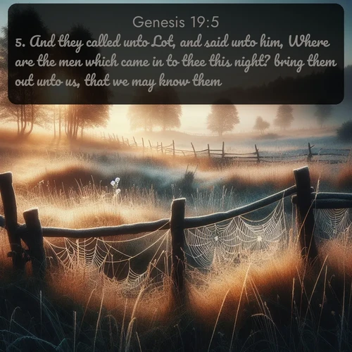 citation biblique : 5. And they called unto Lot, and said unto him, Where are the men which came in to thee this night? bring them out unto us, that we may know them.
 sur fond image nature