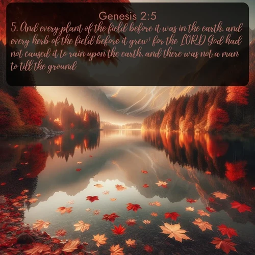 citation biblique : 5. And every plant of the field before it was in the earth, and every herb of the field before it grew: for the LORD God had not caused it to rain upon the earth, and there was not a man to till the ground.
 sur fond image nature