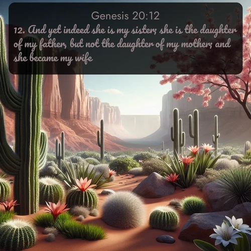 citation biblique : 12. And yet indeed she is my sister; she is the daughter of my father, but not the daughter of my mother; and she became my wife.
 sur fond image nature