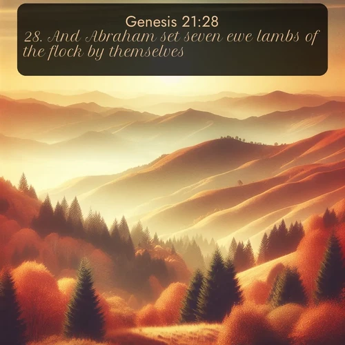 citation biblique : 28. And Abraham set seven ewe lambs of the flock by themselves.
 sur fond image nature