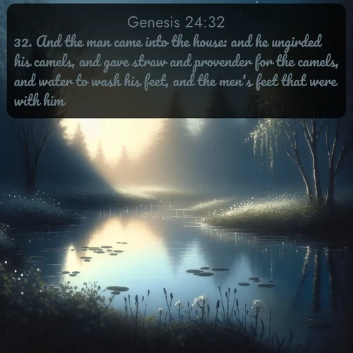 citation biblique : 32. And the man came into the house: and he ungirded his camels, and gave straw and provender for the camels, and water to wash his feet, and the men&#039;s feet that were with him.
 sur fond image nature