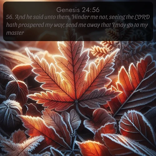 citation biblique : 56. And he said unto them, Hinder me not, seeing the LORD hath prospered my way; send me away that I may go to my master.
 sur fond image nature