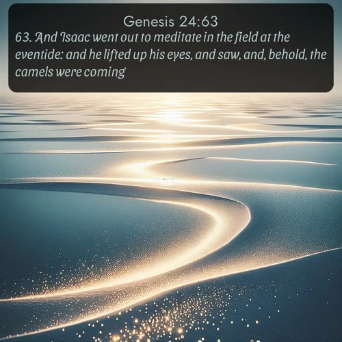 citation biblique : 63. And Isaac went out to meditate in the field at the eventide: and he lifted up his eyes, and saw, and, behold, the camels were coming.
 sur fond image nature