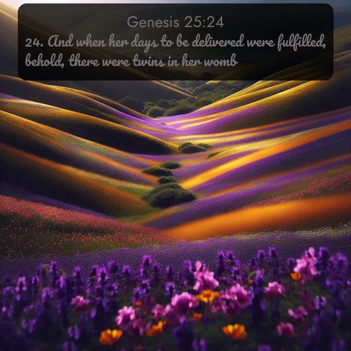citation biblique : 24. And when her days to be delivered were fulfilled, behold, there were twins in her womb.
 sur fond image nature
