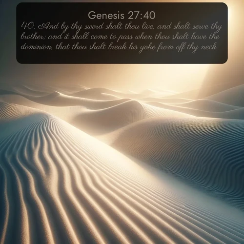 KJV Genesis  ; image nature: image with the bible verse :And by thy sword shalt thou live, and shalt serve thy brother; and it shall come to pass when thou shalt have the dominion, that thou shalt break his yoke from off thy neck. ; Discover beautiful Bible verse images that combine inspiring scripture with captivating nature photos. Download high-quality images featuring lush valleys, peaceful streams, and endless horizons like KJV Genesis 27:40. Current verse is overlayed with the thematic nature scene : Sand ripples stretch endlessly across white gypsum dunes. ; 27:40