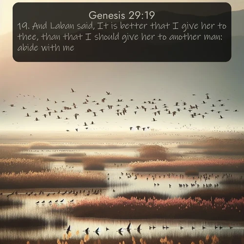 citation biblique : 19. And Laban said, It is better that I give her to thee, than that I should give her to another man: abide with me.
 sur fond image nature