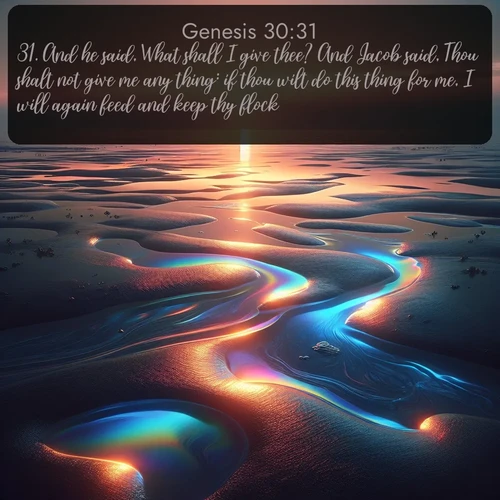 citation biblique : 31. And he said, What shall I give thee? And Jacob said, Thou shalt not give me any thing: if thou wilt do this thing for me, I will again feed and keep thy flock:
 sur fond image nature