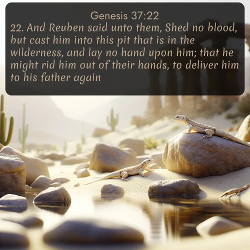citation biblique : 22. And Reuben said unto them, Shed no blood, but cast him into this pit that is in the wilderness, and lay no hand upon him; that he might rid him out of their hands, to deliver him to his father again.
 sur fond image nature