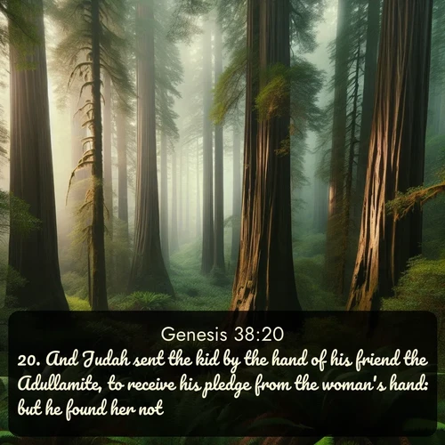 citation biblique : 20. And Judah sent the kid by the hand of his friend the Adullamite, to receive his pledge from the woman&#039;s hand: but he found her not.
 sur fond image nature