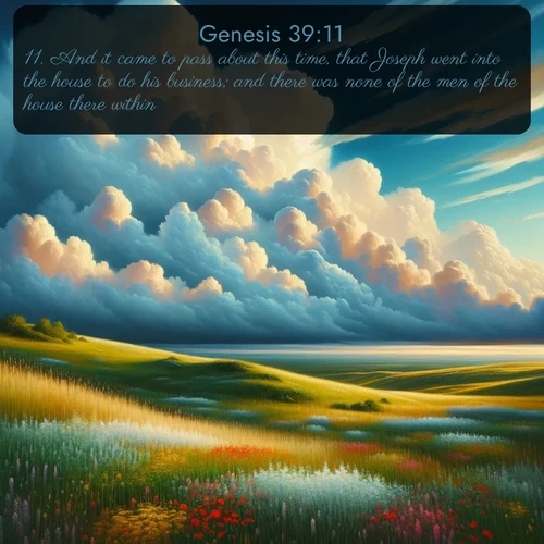 citation biblique : 11. And it came to pass about this time, that Joseph went into the house to do his business; and there was none of the men of the house there within.
 sur fond image nature