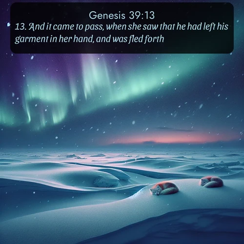 citation biblique : 13. And it came to pass, when she saw that he had left his garment in her hand, and was fled forth,
 sur fond image nature