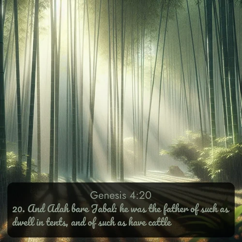 citation biblique : 20. And Adah bare Jabal: he was the father of such as dwell in tents, and of such as have cattle.
 sur fond image nature