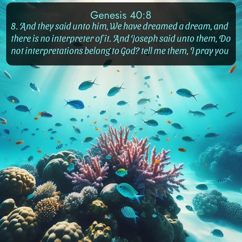 citation biblique : 8. And they said unto him, We have dreamed a dream, and there is no interpreter of it. And Joseph said unto them, Do not interpretations belong to God? tell me them, I pray you.
 sur fond image nature