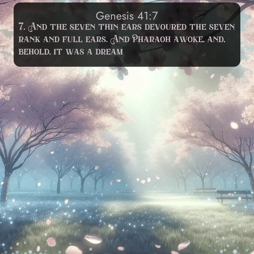 citation biblique : 7. And the seven thin ears devoured the seven rank and full ears. And Pharaoh awoke, and, behold, it was a dream.
 sur fond image nature