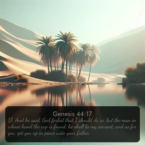 citation biblique : 17. And he said, God forbid that I should do so: but the man in whose hand the cup is found, he shall be my servant; and as for you, get you up in peace unto your father.
 sur fond image nature