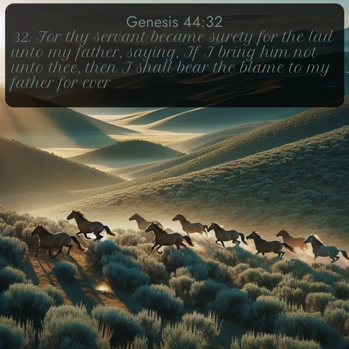 citation biblique : 32. For thy servant became surety for the lad unto my father, saying, If I bring him not unto thee, then I shall bear the blame to my father for ever.
 sur fond image nature
