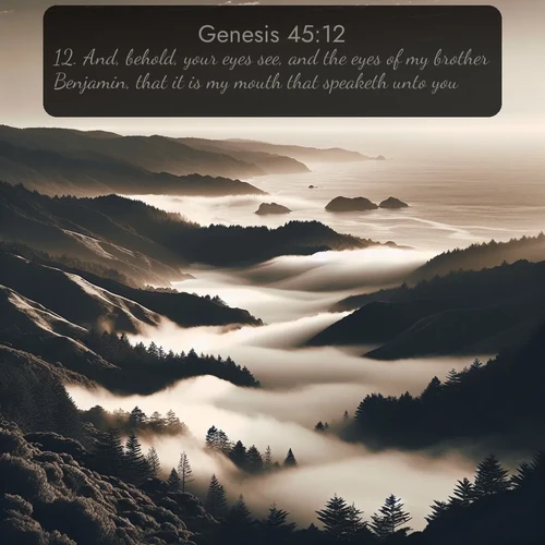 citation biblique : 12. And, behold, your eyes see, and the eyes of my brother Benjamin, that it is my mouth that speaketh unto you.
 sur fond image nature