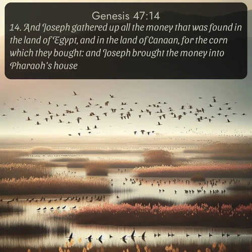 citation biblique : 14. And Joseph gathered up all the money that was found in the land of Egypt, and in the land of Canaan, for the corn which they bought: and Joseph brought the money into Pharaoh&#039;s house.
 sur fond image nature