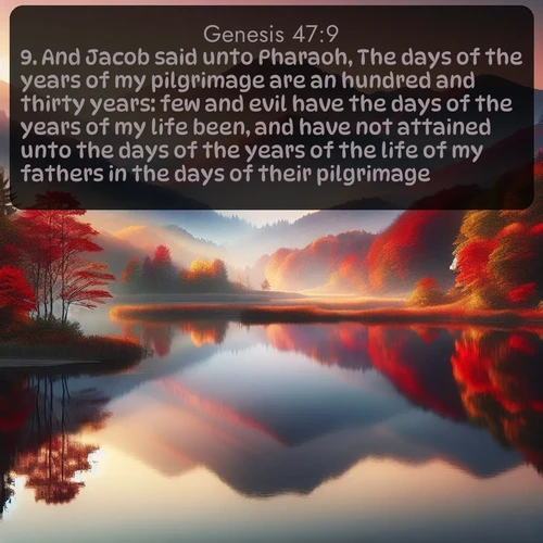 citation biblique : 9. And Jacob said unto Pharaoh, The days of the years of my pilgrimage are an hundred and thirty years: few and evil have the days of the years of my life been, and have not attained unto the days of the years of the life of my fathers in the days of their pilgrimage.
 sur fond image nature