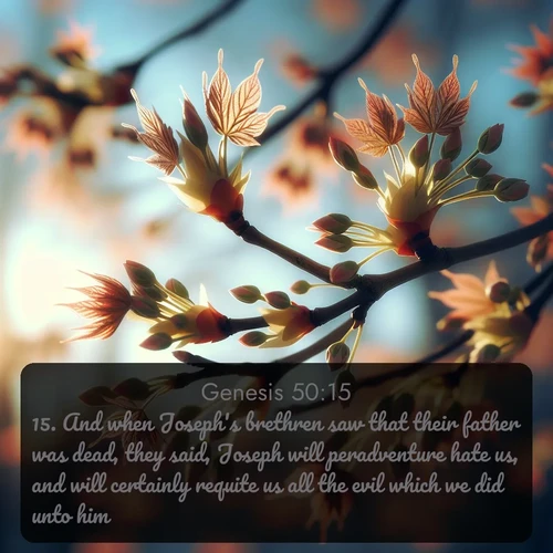 citation biblique : 15. And when Joseph&#039;s brethren saw that their father was dead, they said, Joseph will peradventure hate us, and will certainly requite us all the evil which we did unto him.
 sur fond image nature