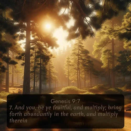 citation biblique : 7. And you, be ye fruitful, and multiply; bring forth abundantly in the earth, and multiply therein.
 sur fond image nature